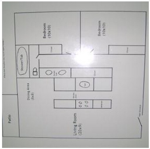 2 Beds, 1 Bath Model floor plan